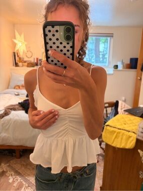 Urban Outfitters White Ruched Peplum Cami Tank Top